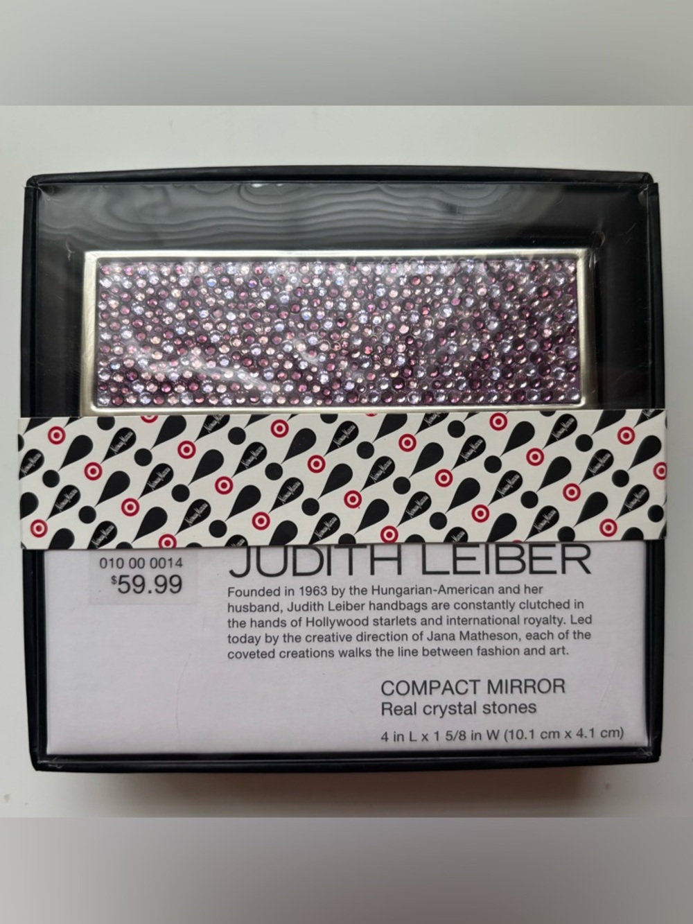 Judith Leiber Silver Compact Mirror with Pink Crystals